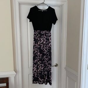 Black Top with Pink Floral Maxi Dress